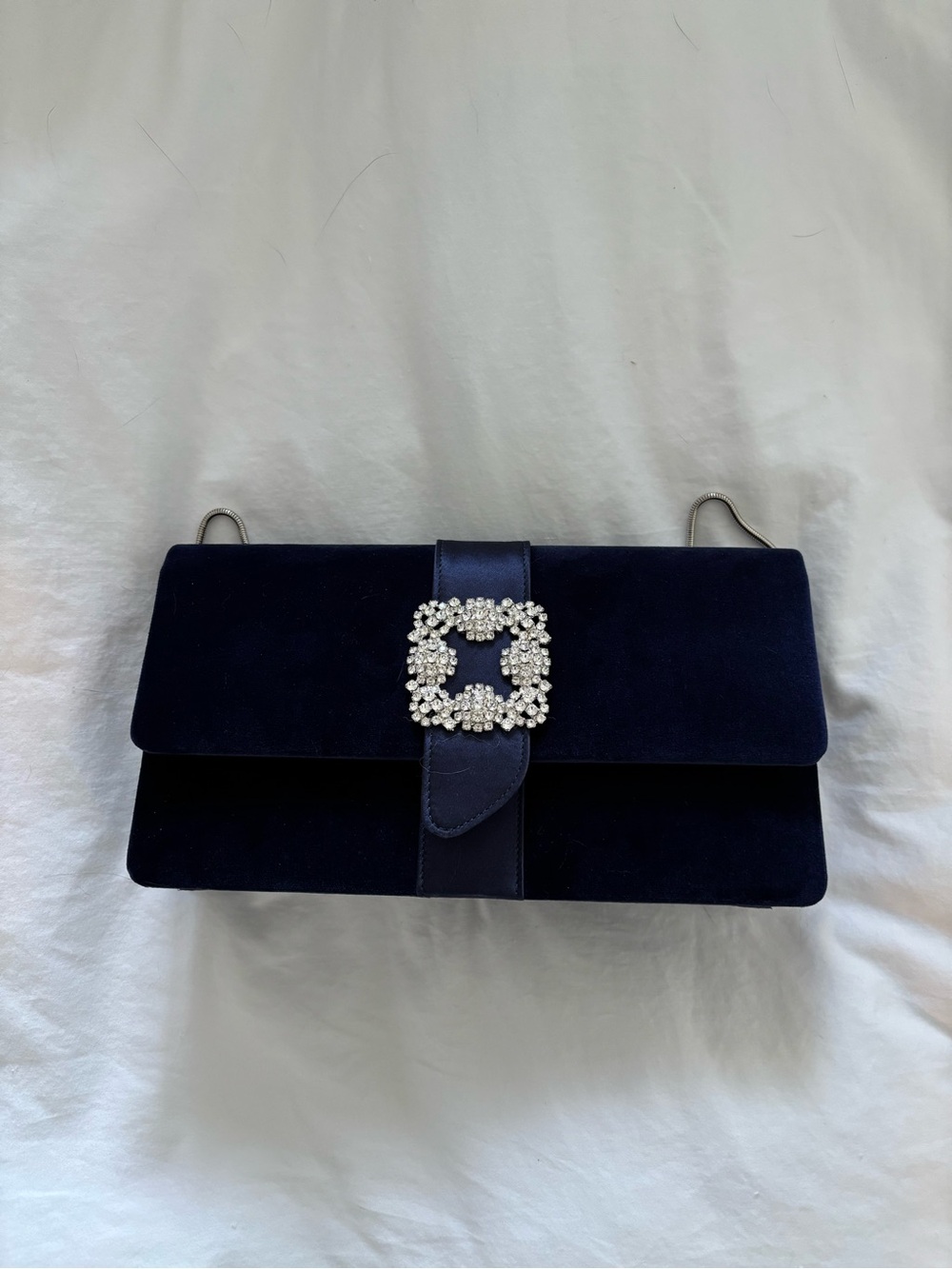 MANOLO BLAHNIK Capri crystal-embellished satin-trimmed velvet clutch
